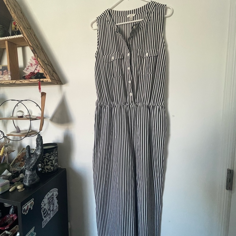 Spense Black and White Striped Maxi Romper